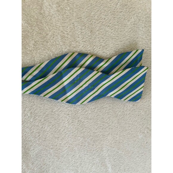 Beau Ties Of Vermont Blue White Green Stripe Silk Bow tie - Picture 2 of 3
